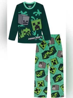 Minecraft Boys Long Sleeve Top and Pants Pajama Set, 2-Piece
